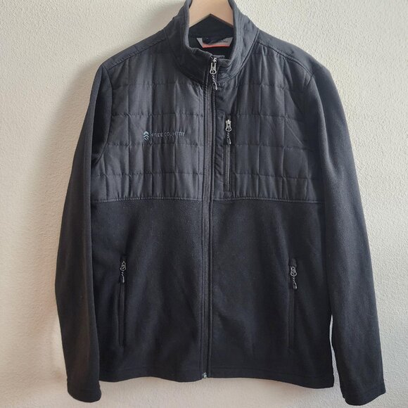 Free Country Jacket Mens Medium Jet Black Microtech Fleece Full Zip 268-M98307S - Picture 1 of 16